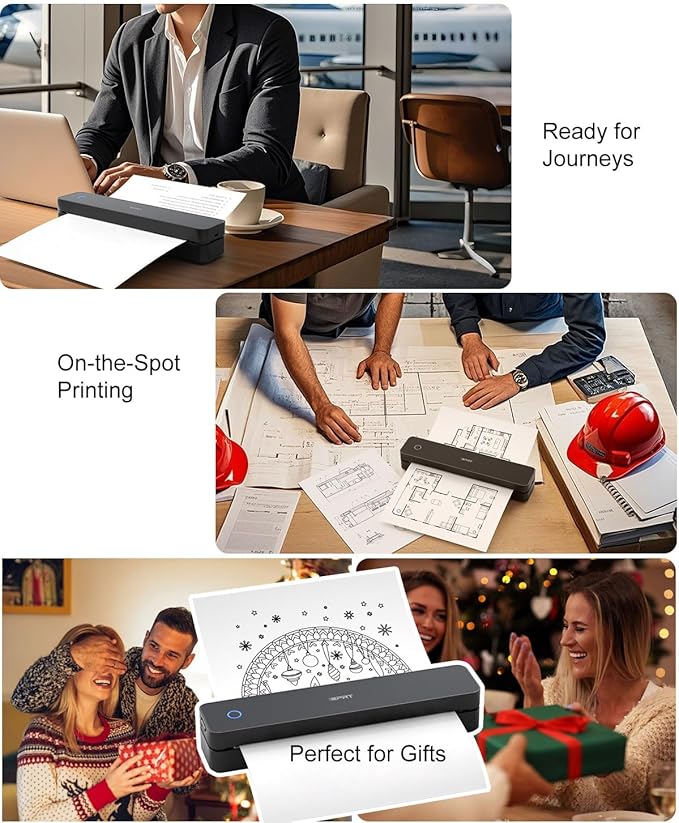 iDPRT Inkless Portable Printer for Travel, 300DPI Wireless Thermal Printer Support 8.5 x 11 Inch US Letter, A4, Small Bluetooth Printers Compatible with iOS, Android Laptop for Office Car Home, Black-DeskLoop Office