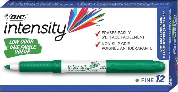 BIC Intensity Green Low Odor Dry Erase Markers, Fine Tip, 12-Count Pack of by BIC