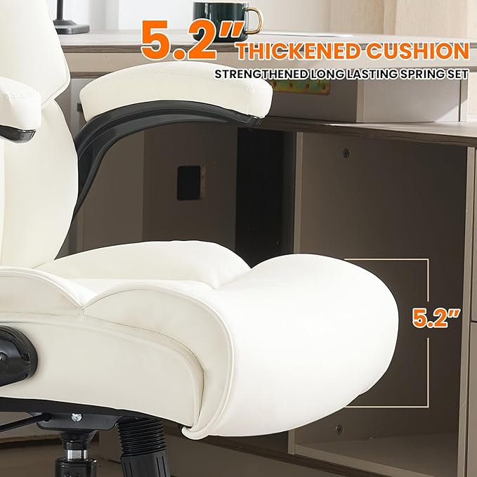 Big and Tall Office Chair 500lbs Wide Seat Executive Office Desk Chair High-Back Office Task Chair with Flip-Up Armrest, Ergonomic Lumbar Support Computer Office Chairs for Heavy People(White)-DeskLoop Office