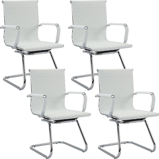 Office Guest Chairs - Reception & Waiting Room Set of 4, Modern PU Leather Desk Chairs, White-DeskLoop Office