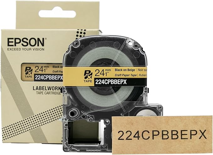 Epson LABELWORKS 224CPBBEPX Genuine Craft Paper Tape Cartridge - Black on Beige Craft Paper Label Maker Tape - 1" (24MM) Wide, 16.5'-DeskLoop Office