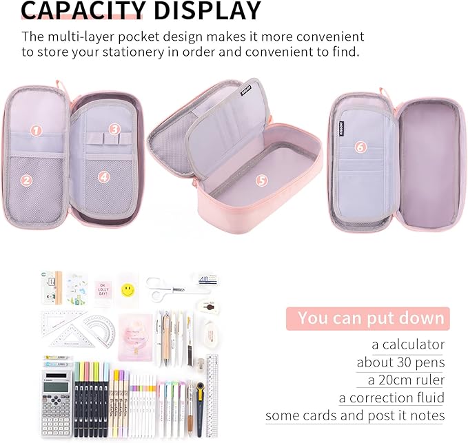 CICIMELON Durable Pencil Case Big Storage Pen Pouch Bag for School Supplies Office College Teen Girls Adults, Pink-DeskLoop Office