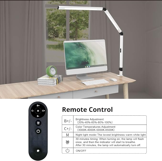 Micomlan LED Desk Lamp for Home Office, Architect Clamp Desk Lamp - Image 4