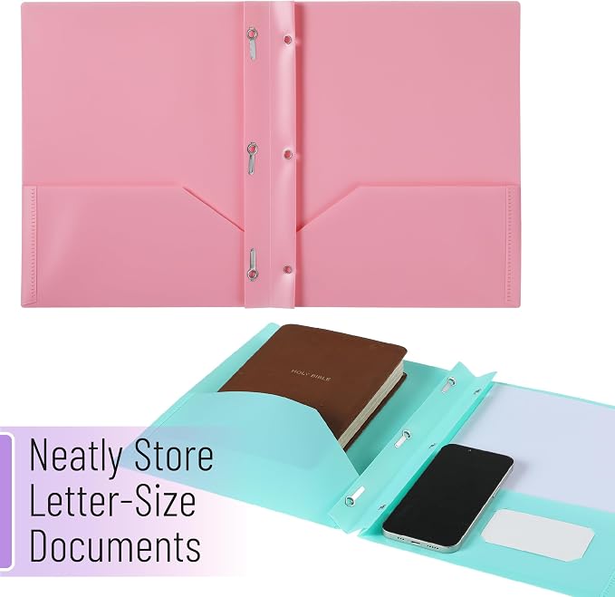 Mr. Pen- Plastic Folders with Pockets and Prongs, 5 Pack, Letter Size | Macaron - Image 7