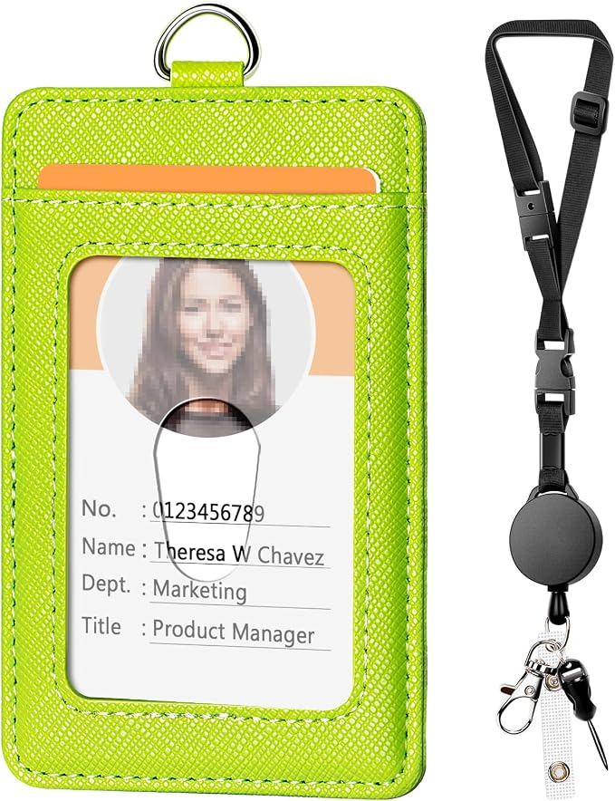 Leather Badge Holder and Adjustable Retractable Lanyards, Quick Release Buckle by Coloryourlife