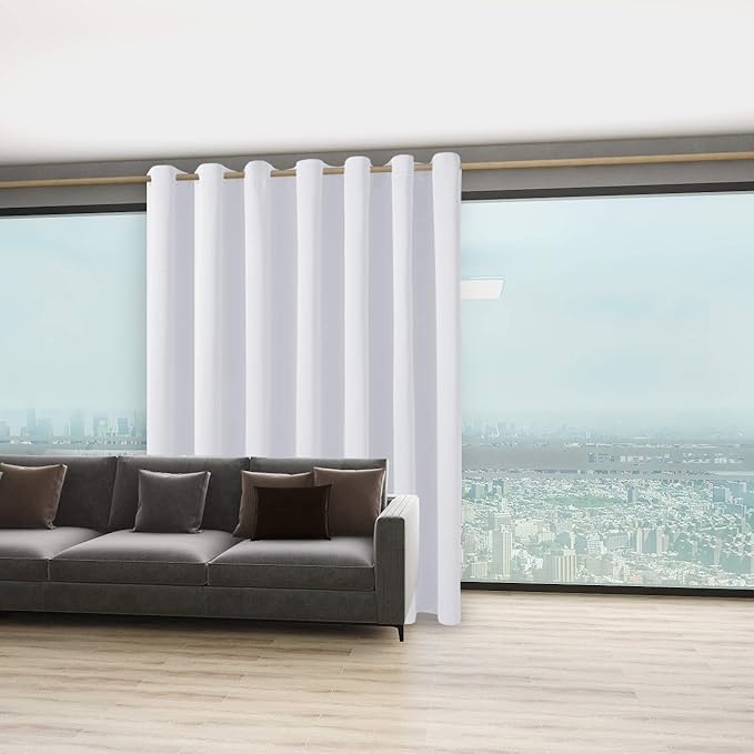 BONZER Extra Wide Room Divider Curtain Screen Partitions Total Privacy Wall Blackout Curtains for Home Theatre, Storage, 108L x 120W Inch (9L x 10W ft), 1 Panel, Greyish White