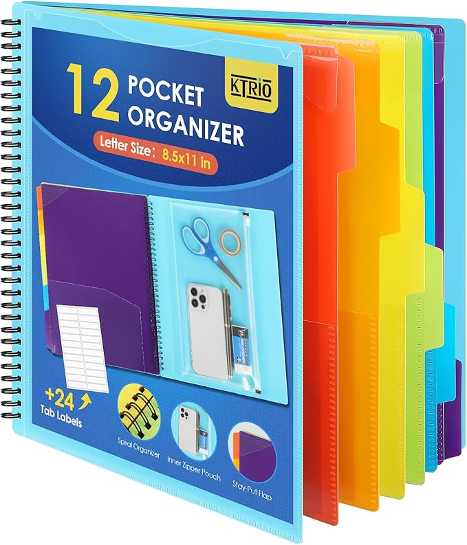 KTRIO 12 Pocket Project Organizer, Letter Size Spiral Binder, Letter Size Fit by KTRIO