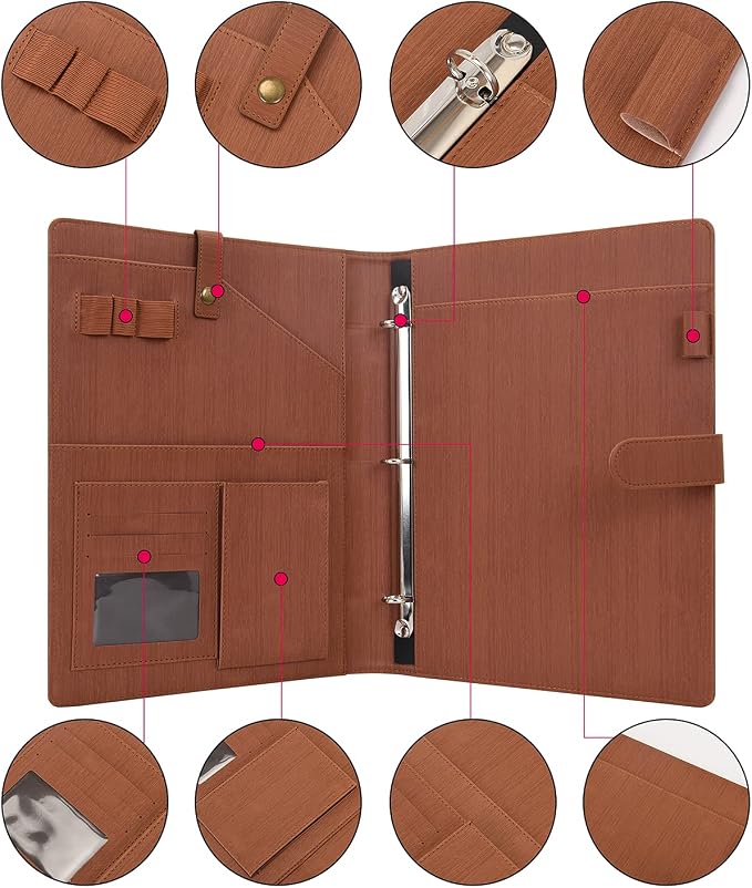 Wonderpool A4 PU Leather Portfolio Holder Ring File Document Case - Image 4