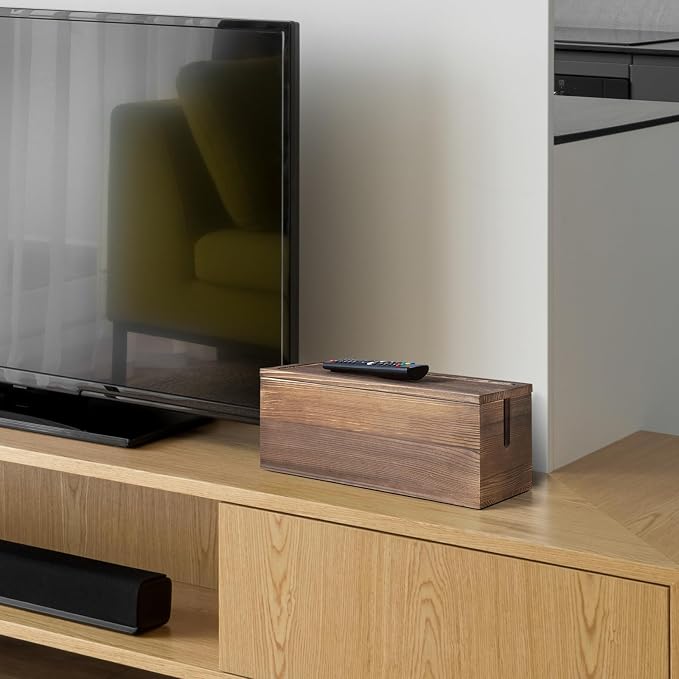 Large Cable Management Box, Burnt Wood Cord Organizer Box - Image 7