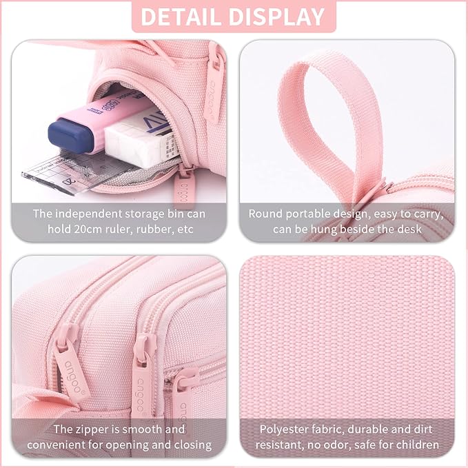 HVOMO Large Pencil Case High Capacity Holder Box Storage bag Desk Organizer Marker Pouch Pen For Middle School Office College Adult Girl and Boy(Pink)-DeskLoop Office