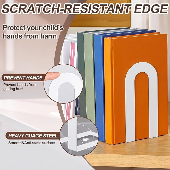 Chunful 6 Pcs Modern Metal White Book Ends - Image 6