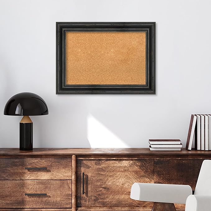 Amanti Art Natural Cork Board for Wall, 21x29 Vision Board with Black Wood Frame, Medium Corkboard Office Decor for Home Organization, Country Rustic Corkboard Pinboard to Display Items for Home-DeskLoop Office