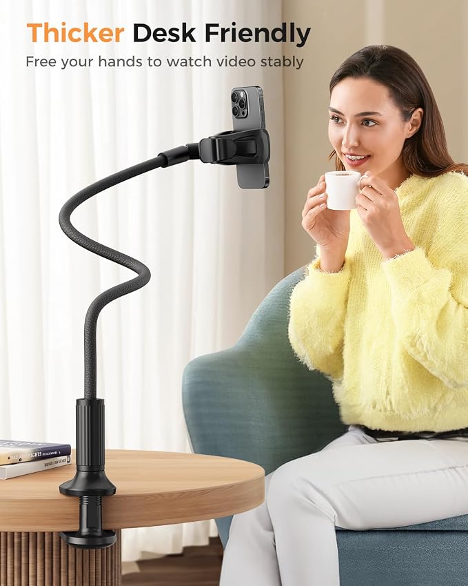 SAIJI Gooseneck Phone Holder for Bed Overall Length 38.6” Flexible Leather - Image 6