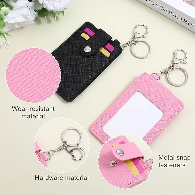 2 Pcs Slim Keychain Card Holder, PU Leather Back/Front Pocket Wallet Keychain - Image 3