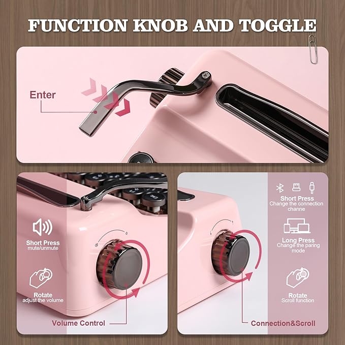 YUNZII QL75 Wireless Typewriter Hot Swap Retro Mechanical Keyboard,Punk Round Keycaps,RGB Backlit QMK/VIA Programmable,Multi-Device Keyboard with 2.4GHz/Type-C/BT5.0 (Pink, Cocoa Cream V2 Switch)-DeskLoop Office