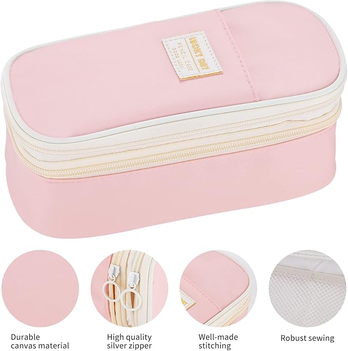 Dugio Big Pencil Case for Girls Organizer Pencil Bag with Zipper Pencil Pouch for School Teens Kids Aesthetic Large Pencil Pouch Pink-DeskLoop Office