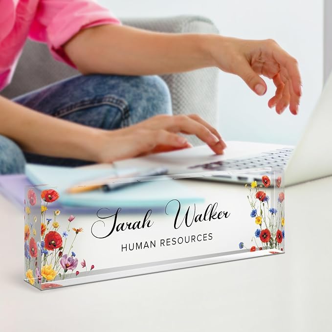 Name Plate for Desk, Desk Name Plate Personalized, Flowers Office Decor for - Image 7