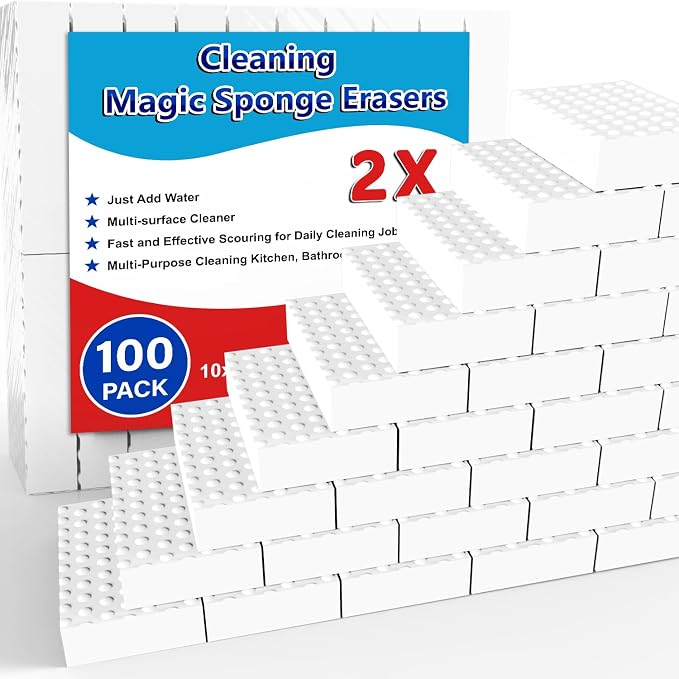 SmilinFit Magic Sponge Erasers, 100 Pack 2X Density Stronger Melamine Sponge by SmilinFit