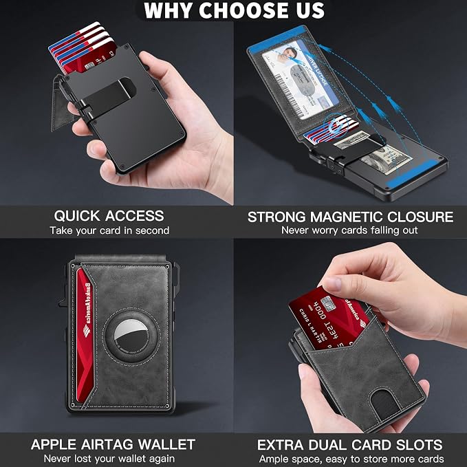 KIKVES Airtag Wallet for Men, Mens Smart Wallet for Air Tag RFID Blocking - Image 6
