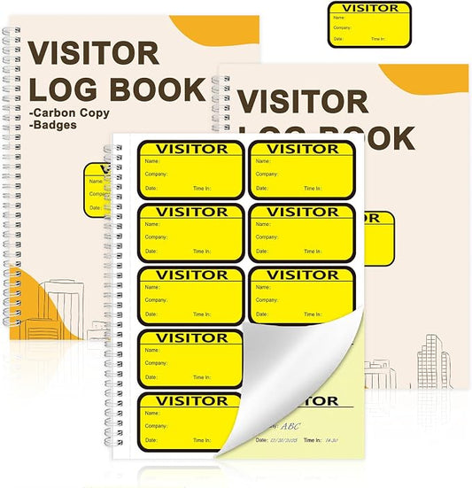 3 Pack Visitor Badges with Carbon Copy Visitor Stickers Letter Size Visitor Log by Unknown