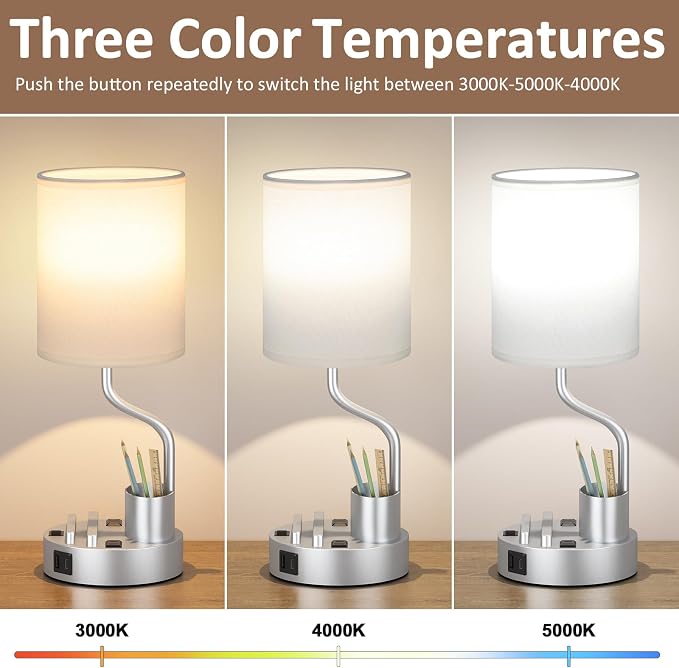 Grey Bedside Table Lamps for Bedroom Set of 2 - Image 2
