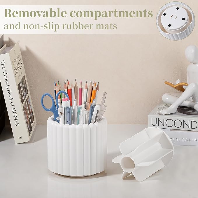 Anyoifax 360° Rotating Pen Holder 7 Slots Desk Organizer Removable Pencil Cup - Image 2