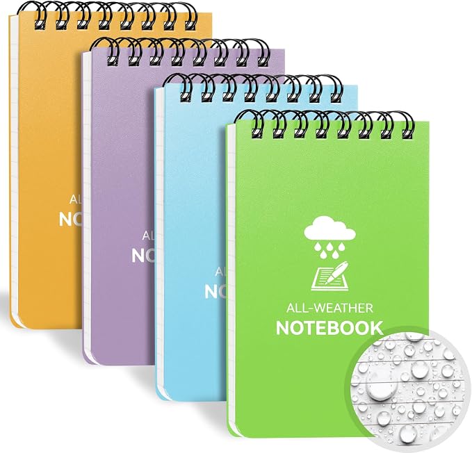 COIDEA Waterproof Notebook, 4 Pack Top-Spiral Pocket Notepad, All Weather by COIDEA