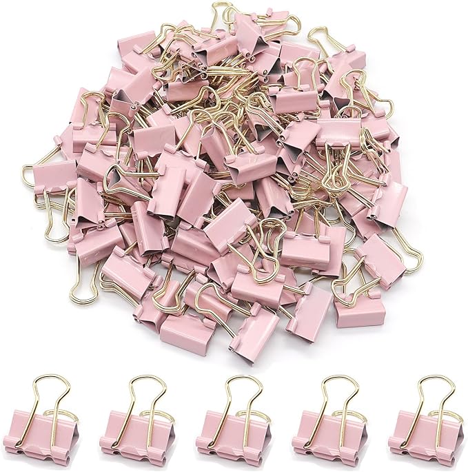 YCVIORING Mini Binder Clips, 100 Pack, Light Pink, Tempered Steel, Modern Style by YCVIORING