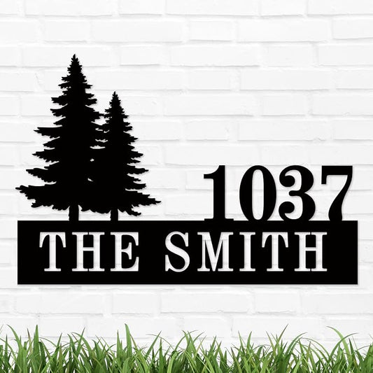 Personalized Pine Trees House Number Metal Sign Custom Address Metal Signs by HYTSIGN