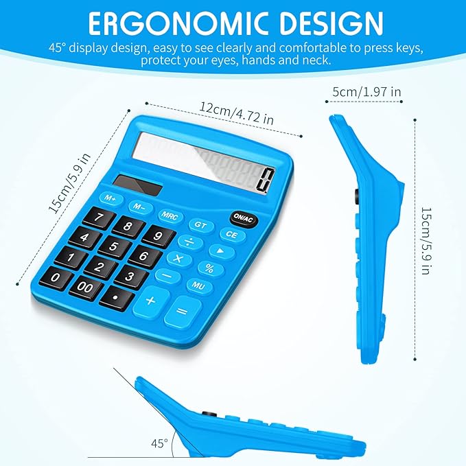Konohan 8 Pieces 12-Digit Calculator, Solar Basic Desktop Calculator Large Display Electronic Dual Power Handheld for Home Office School(Dark Blue)-DeskLoop Office