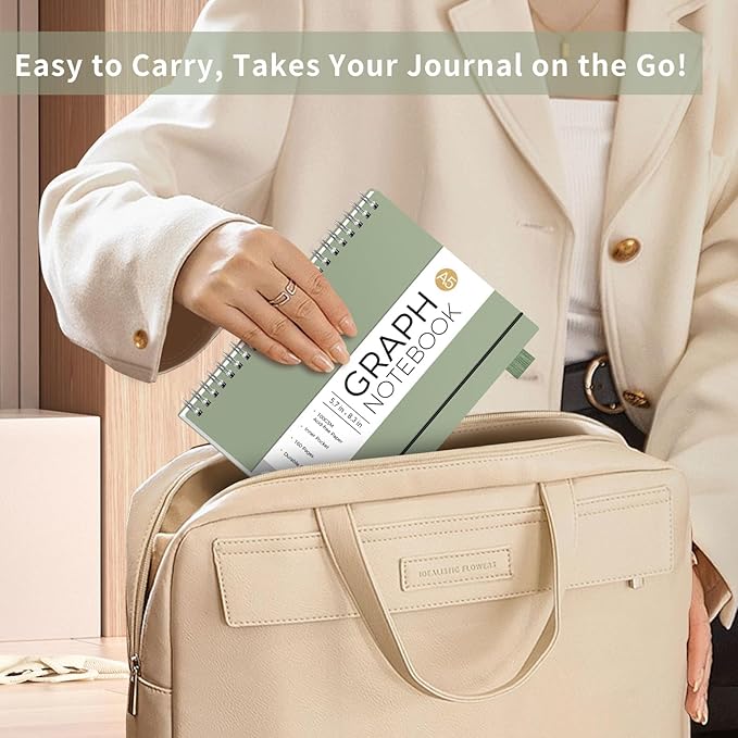 AHGXG Graph Paper Notebook - Spiral Notebook Journal 160 Pages, A5 Graph Notebook 5.7" x 8.3", 100 gsm Thick Grid Paper, Waterproof Plastic Cover, for School Writing Engineering Math, Sage Green-DeskLoop Office