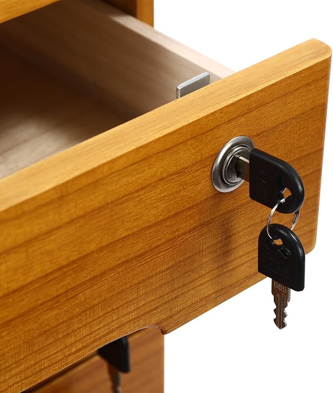 Lockable Desk Organizer Wooden Desktop Drawers Office Flat Files Storage Box - Image 6