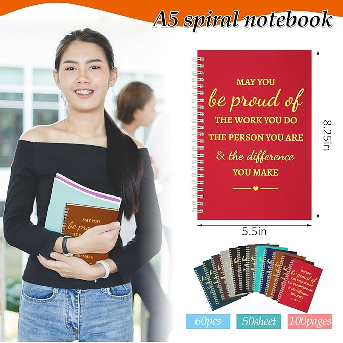 Colarr 60 Pcs A5 Inspirational Spiral Notebook Bulk Appreciation Gift 6x8 Inch Motivational Notepad 100 Page/50sheet Lined College Ruled Journal for Employee Coworker Teacher Nurse (Dark Colors)-DeskLoop Office