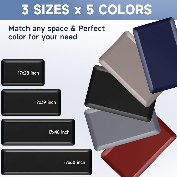 4/5 Inch Thick Kitchen Mat Anti Fatigue Mat Kitchen Rugs Kitchen Decor Non-Slip, Stain Resistant, Waterproof Kitchen Mats Desk Mat for Kitchen, Office, Workshop, Black, 17'' x 60''-DeskLoop Office