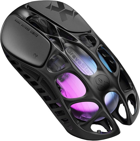 GravaStar Mercury X Wireless Gaming Mouse – 32,000 DPI PAW 3950 Sensor, 1000Hz Polling Rate, Only 49g, Magnesium Alloy Hollow Frame, RGB Lighting, 5 Programmable Buttons-DeskLoop Office