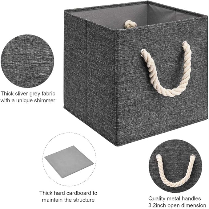Gray Foldable Polyester Fabric Storage Bins Cube Organizers,10.5x10.5x11inch,for Organizing The Clutter In The Home or Office,Set of 4,Q-ST-59-4-DeskLoop Office