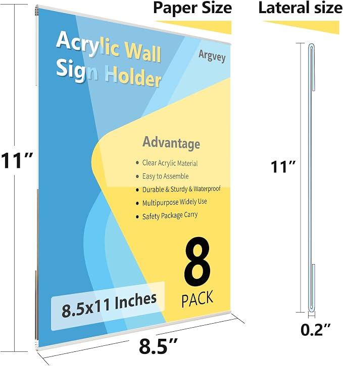 8 Pack Acrylic Sign Holder, 8.5 X 11 inch Wall Mount Clear Plastic Paper Sign - Image 3