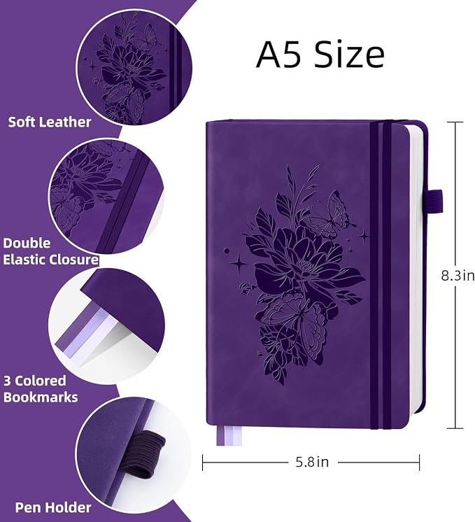 Lined Journal Notebook 365 Pages, A5 Leather Journals - Image 2