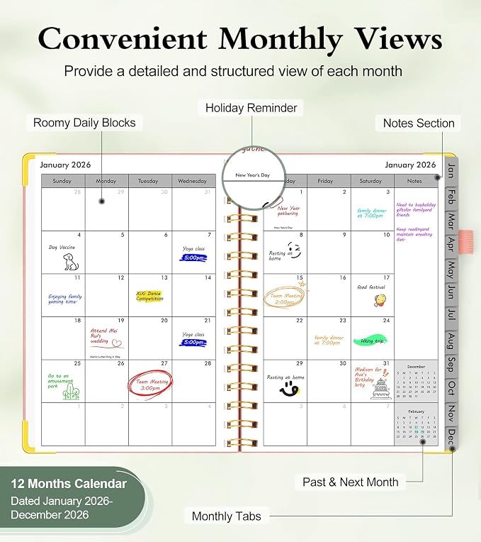 2026 Planner, Hardcover Leather Weekly and Monthly Planner, January 2026 - Image 2