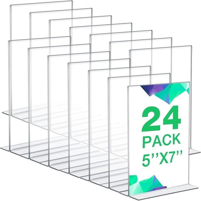 Amyhill 24 Pack Acrylic Sign Holder 5 x 7 Inch Plastic Picture Frames Self by Amyhill