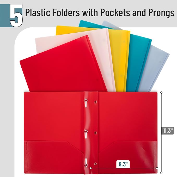 Mr. Pen- Plastic Folders with Pockets and Prongs, 5 Pack, Letter Size | Vintage - Image 2