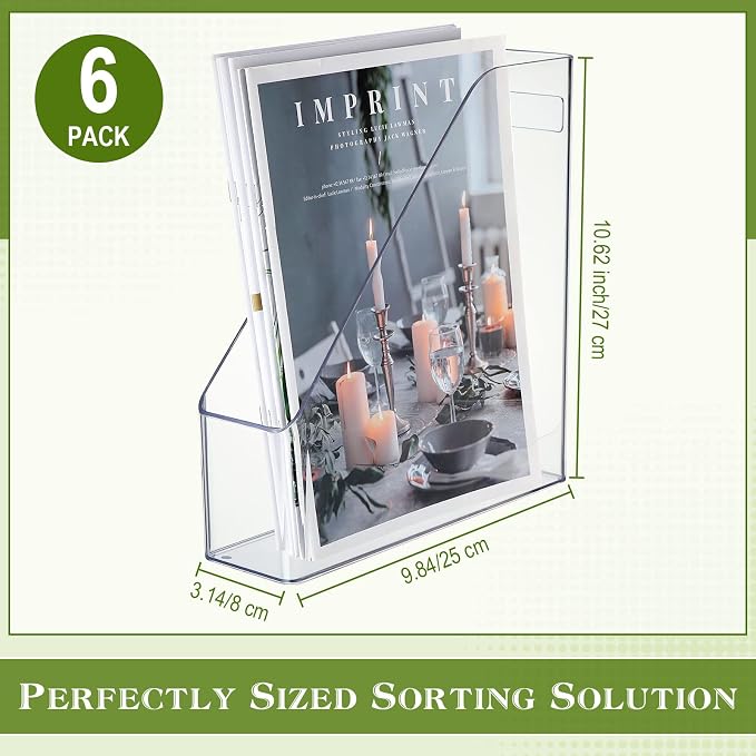 6 Pcs Clear Acrylic Magazine File Holder Plastic Desk Organizer - Image 2