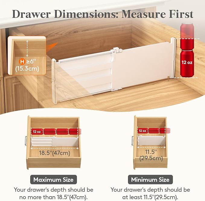 Lifewit 6" Tall 5 Pack Drawer Dividers, 11.5"-18.5" Adjustable Deep Drawer - Image 3
