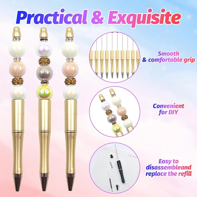 300 Pieces DIY Beadable Pen Kit – 100 Plastic Ballpoint Pens - Image 4