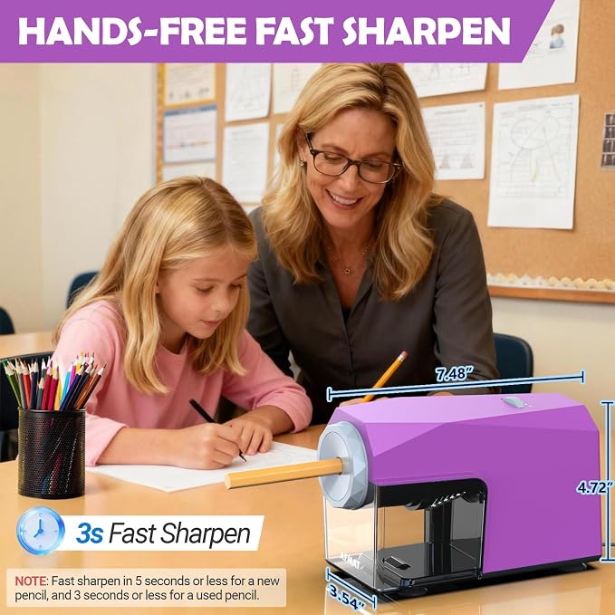 AFMAT Electric Pencil Sharpener, Fast & Hands-Free, 10K+ Uses, 5 Nibs, Fully - Image 4