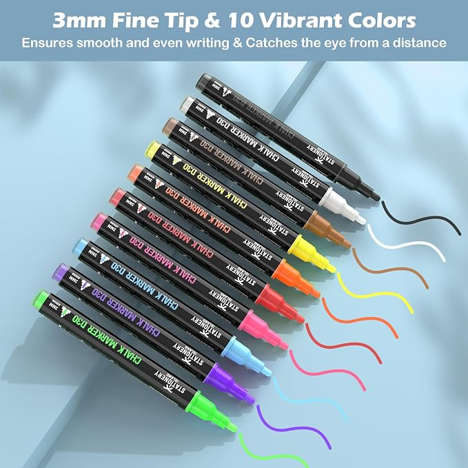 STATIONERY ISLAND Chalk Markers, Dry Erase Liquid Chalk Marker Pens Erasable - Image 2