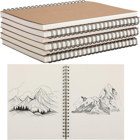 PerKoop 4 Pcs 8.5"x11" Spiral Sketch Pad A4 Large 100 Sheet Blank Notebook by PerKoop