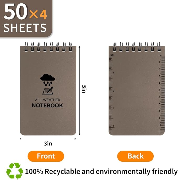 COIDEA Waterproof Notebook, 4 Pack Top-Spiral Pocket Notepad, All Weather - Image 2