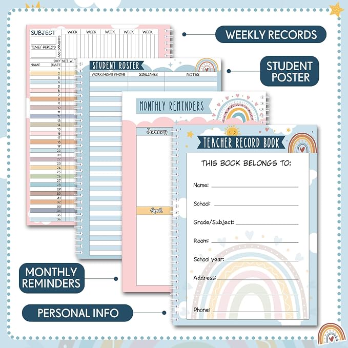 Fuyoooo Teacher Record Book Teacher Grade Books 2026-2027 Spiral Bound Record - Image 4