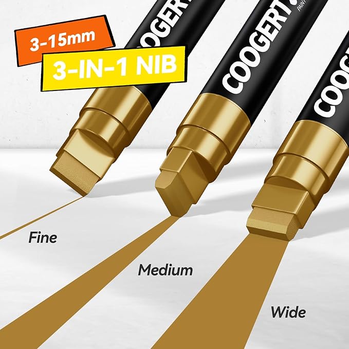 Coogert 3Pcs Gold Jumbo Poster Markers, 15MM Thick Permanent Acrylic Graffiti - Image 2